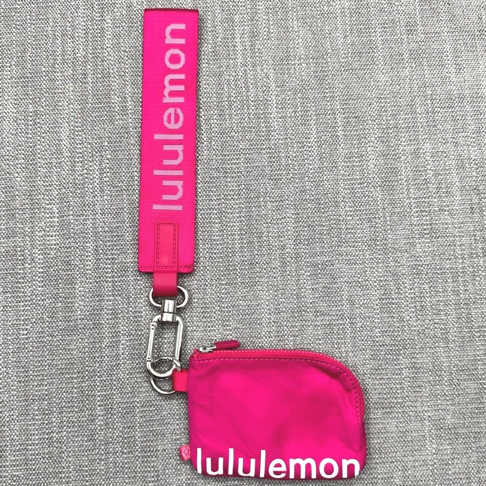 Lululemon Pink Wristlet Keychain Coin Purse Pouch Wallet Logo Strap